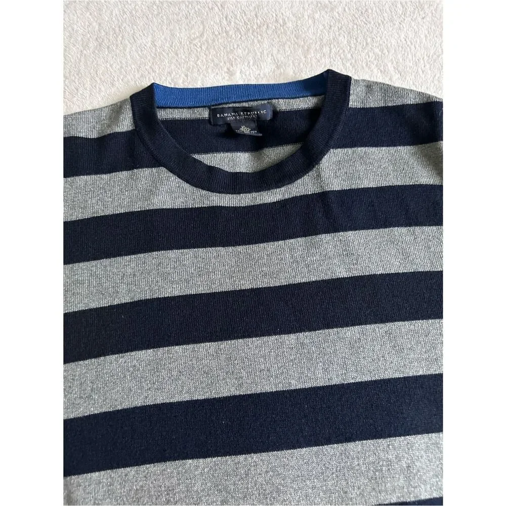 Banana Republic Luxury Blend Navy & Gray Striped Sweater Cashmere Silk XL Mens